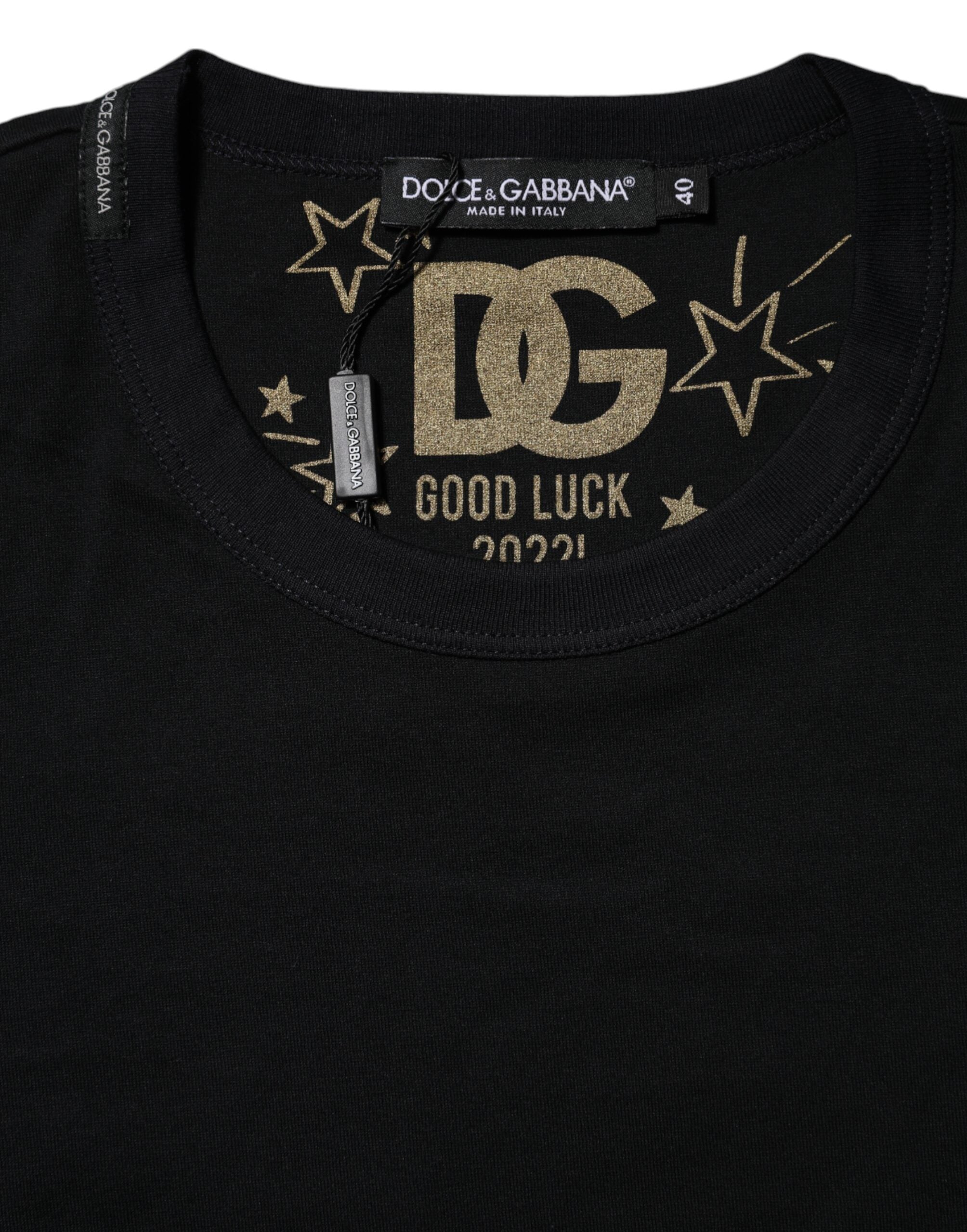 Black Cotton DG Print Short Sleeve Top T-shirt