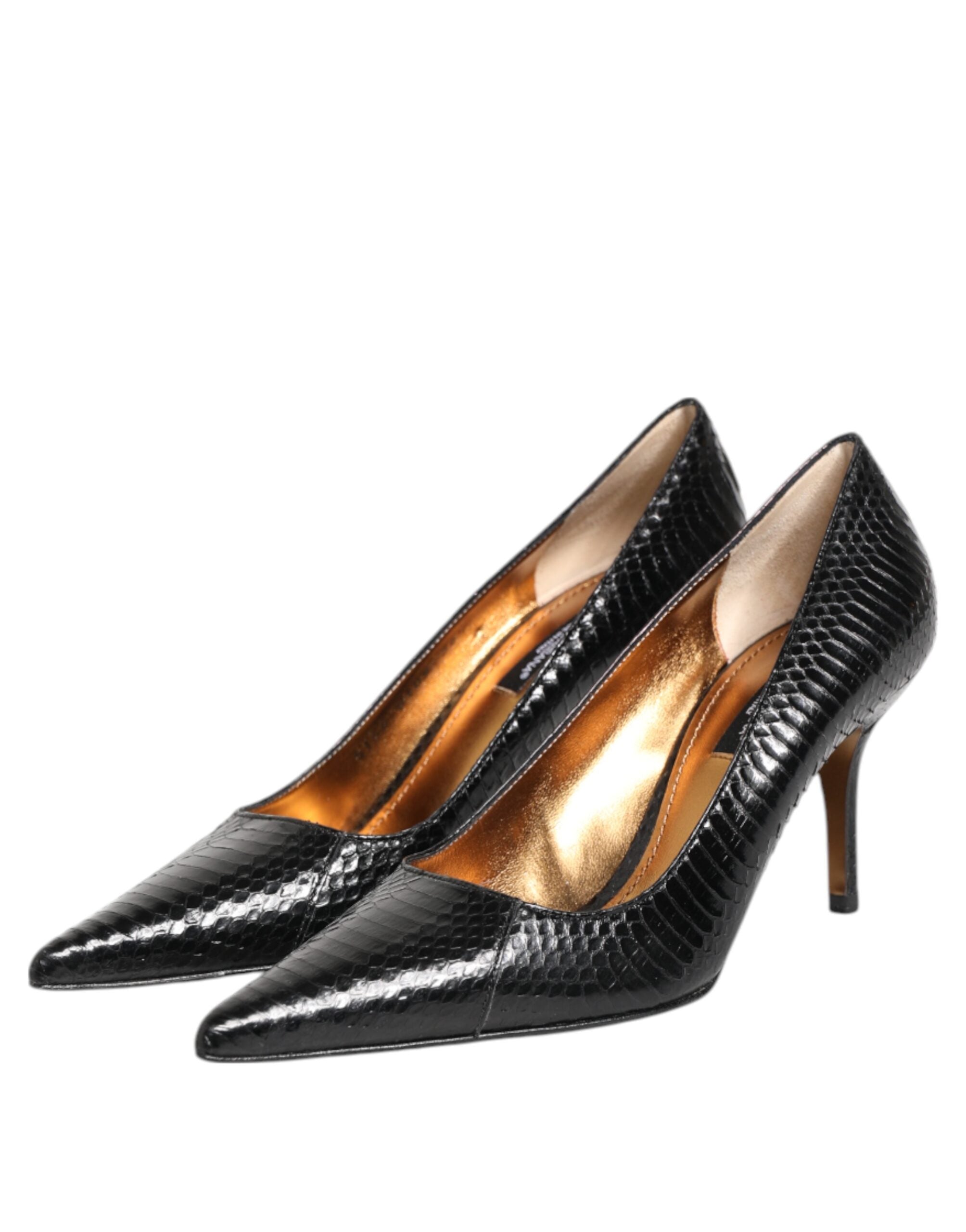 Black Exotic Leather Stiletto Pumps Shoes