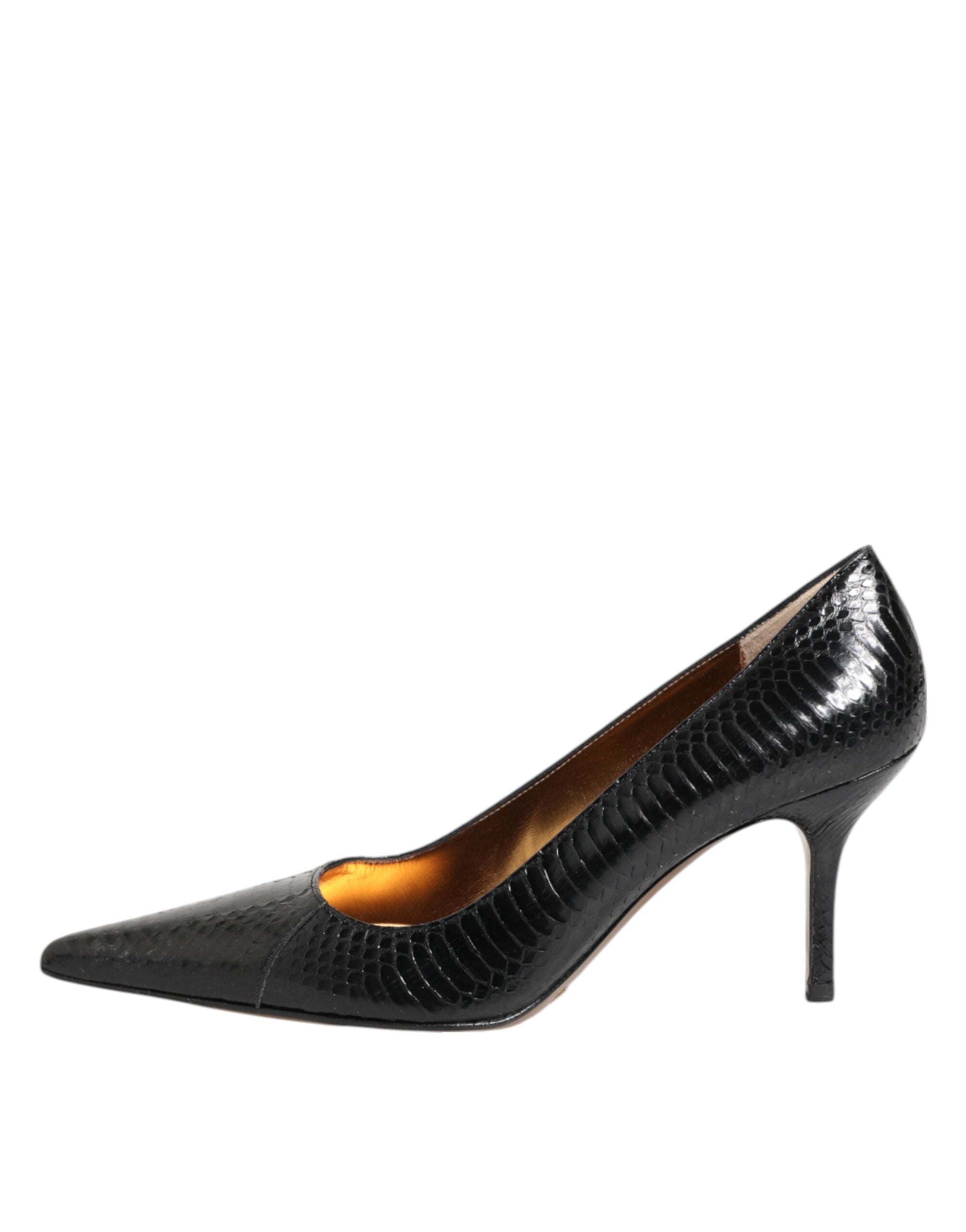 Black Exotic Leather Stiletto Pumps Shoes