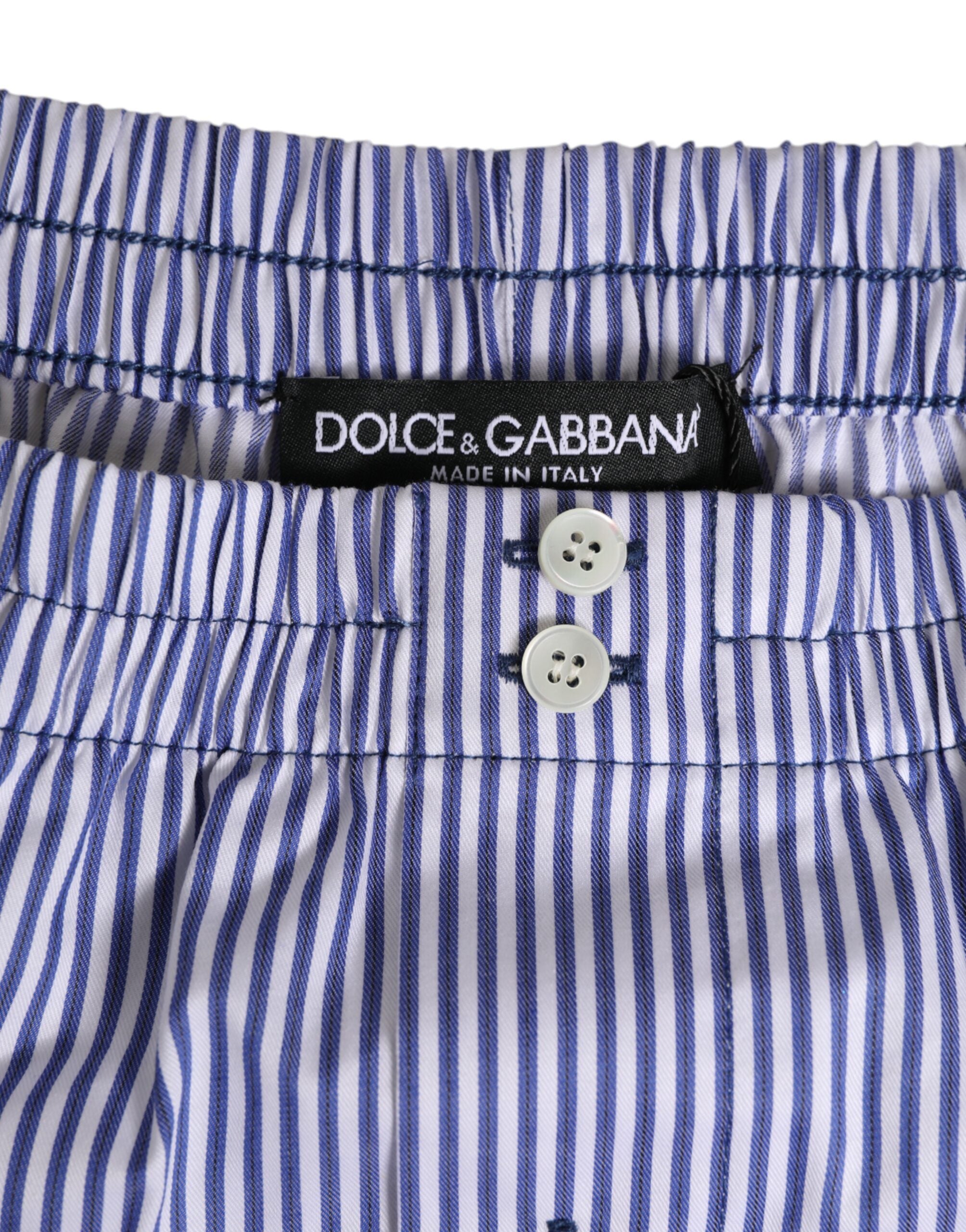 Blue White Cotton Striped Button Fly Shorts Swimwear