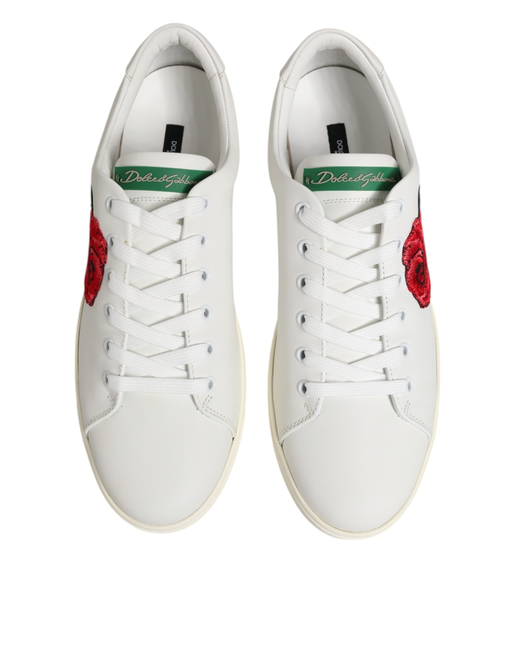 White Leather Rose Embroidery Low-Top  Shoes