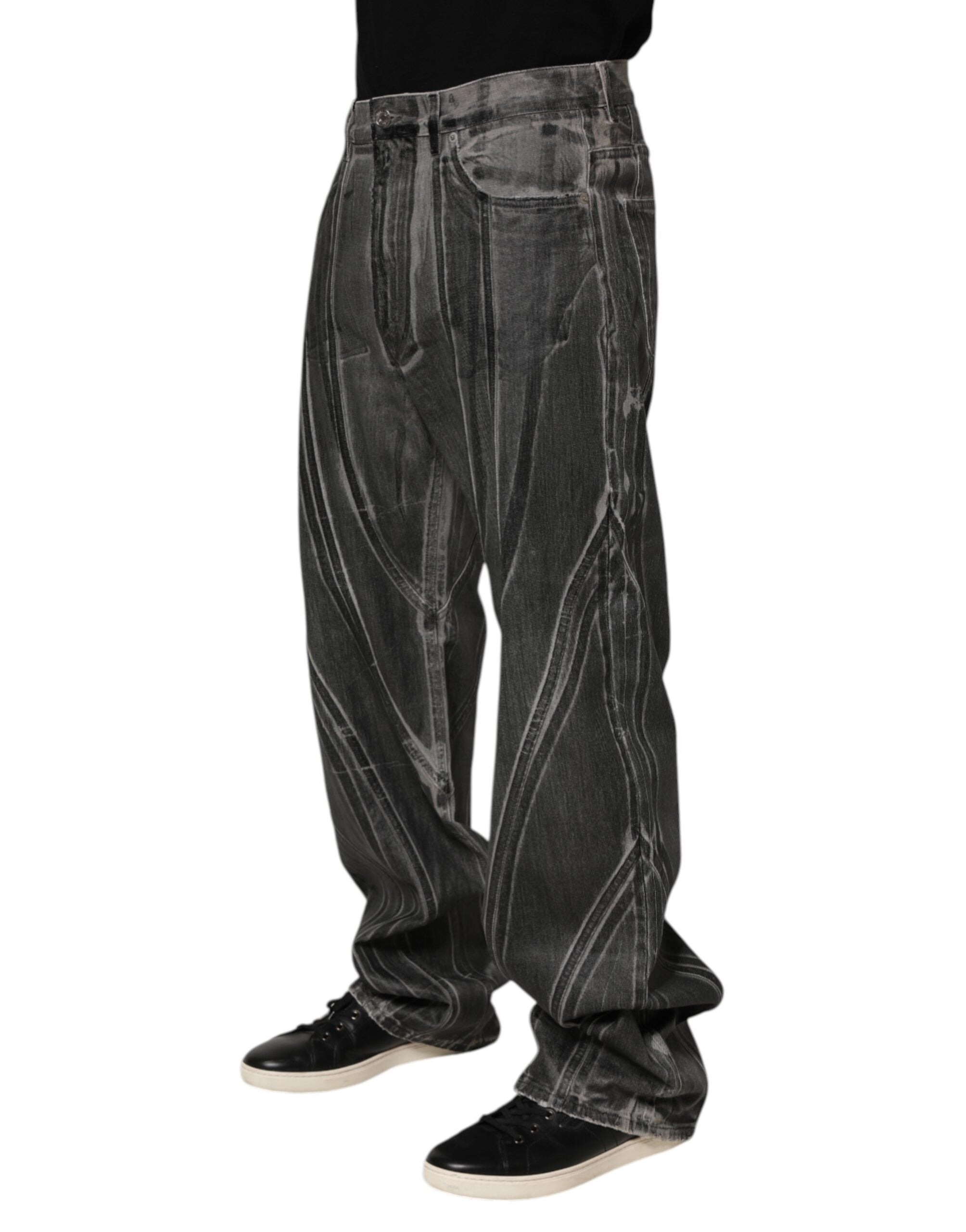 Black Grey Graphic Print Denim Pants Jeans
