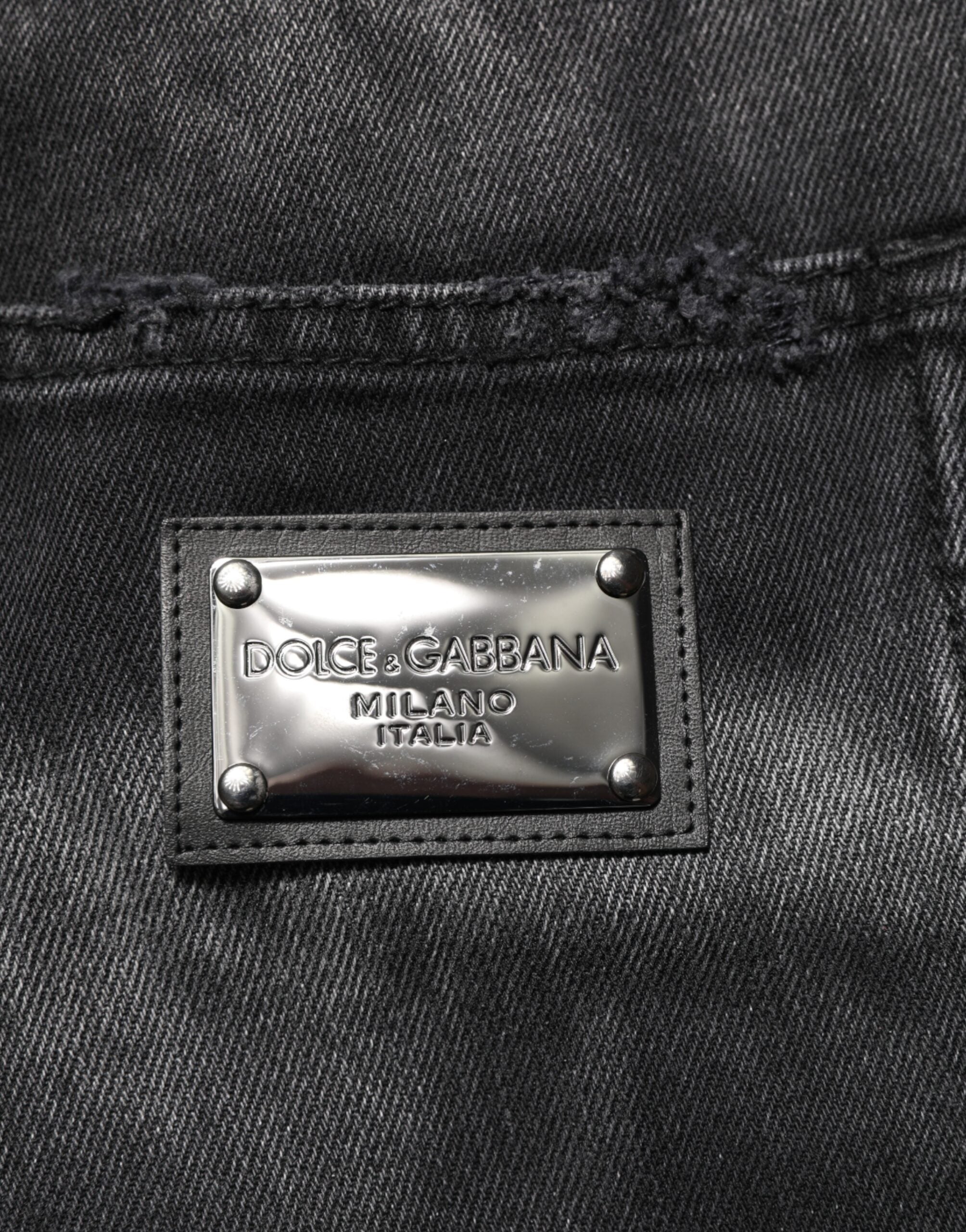 Black Marbled Effect Straight Men Denim Jeans