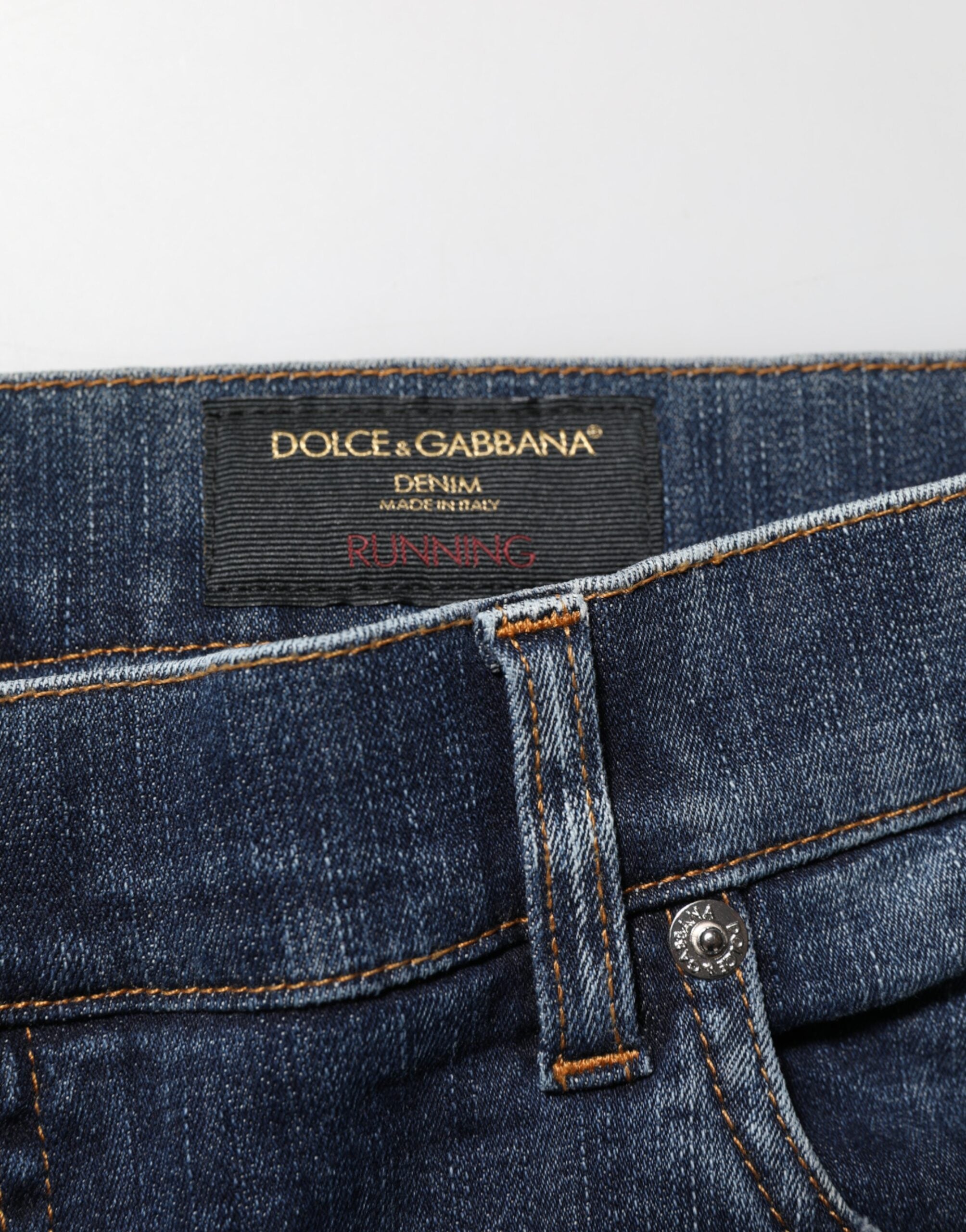 Dark Blue Washed Running Ripped Denim Jeans