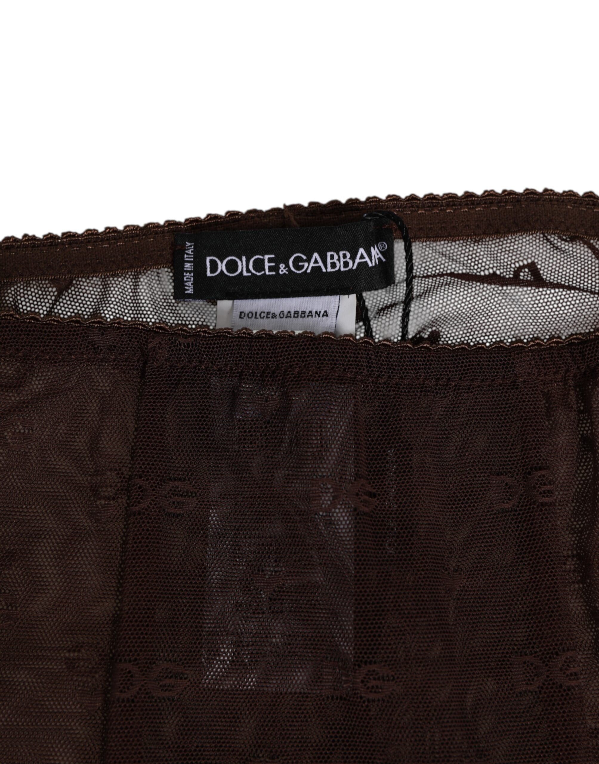 Brown Nylon Logo Lace Leggings Pants Underwear
