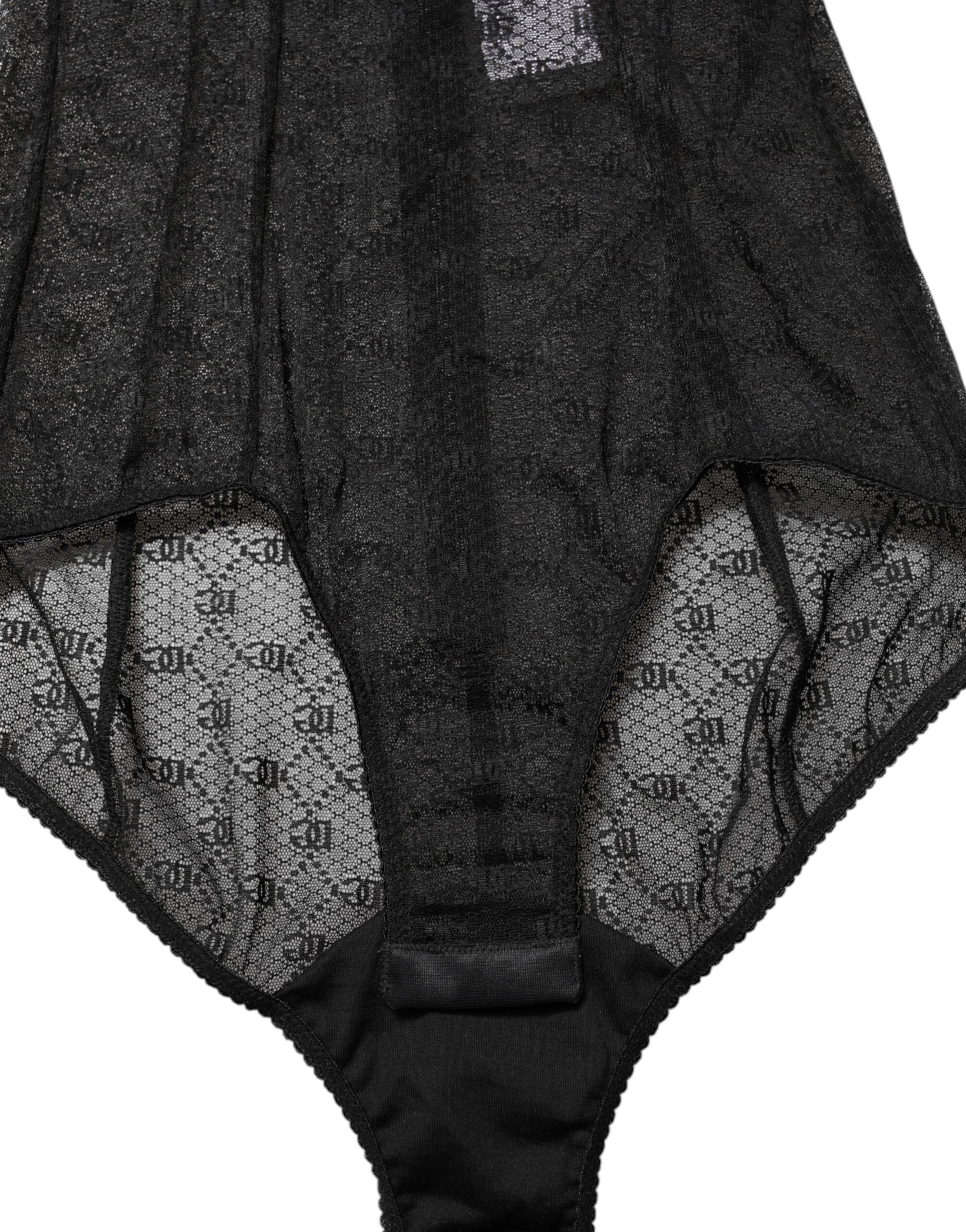 Black Nylon Stretch Bodysuit Lingerie Underwear