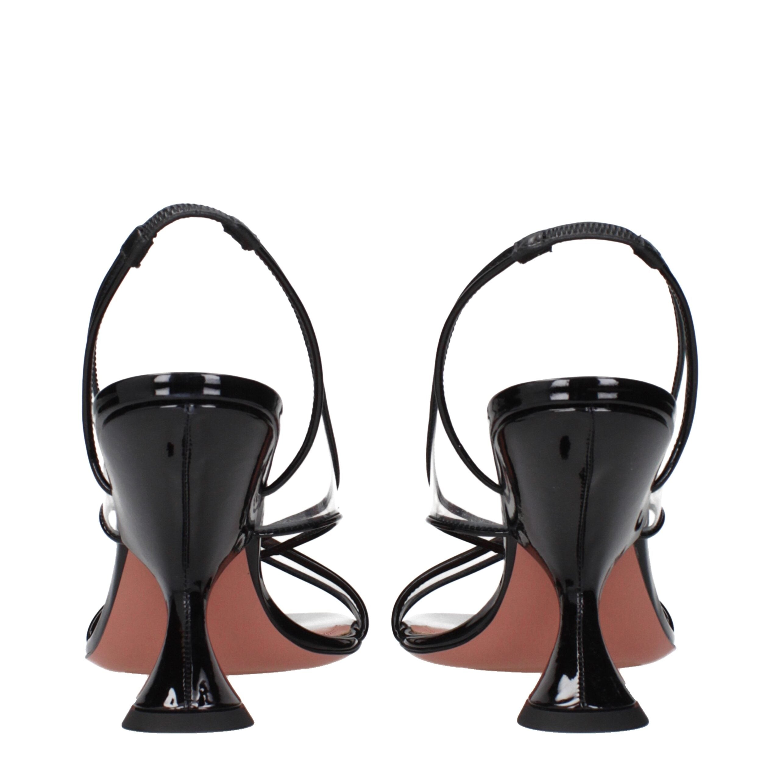 Black Leather Stiletto Heel Sandals