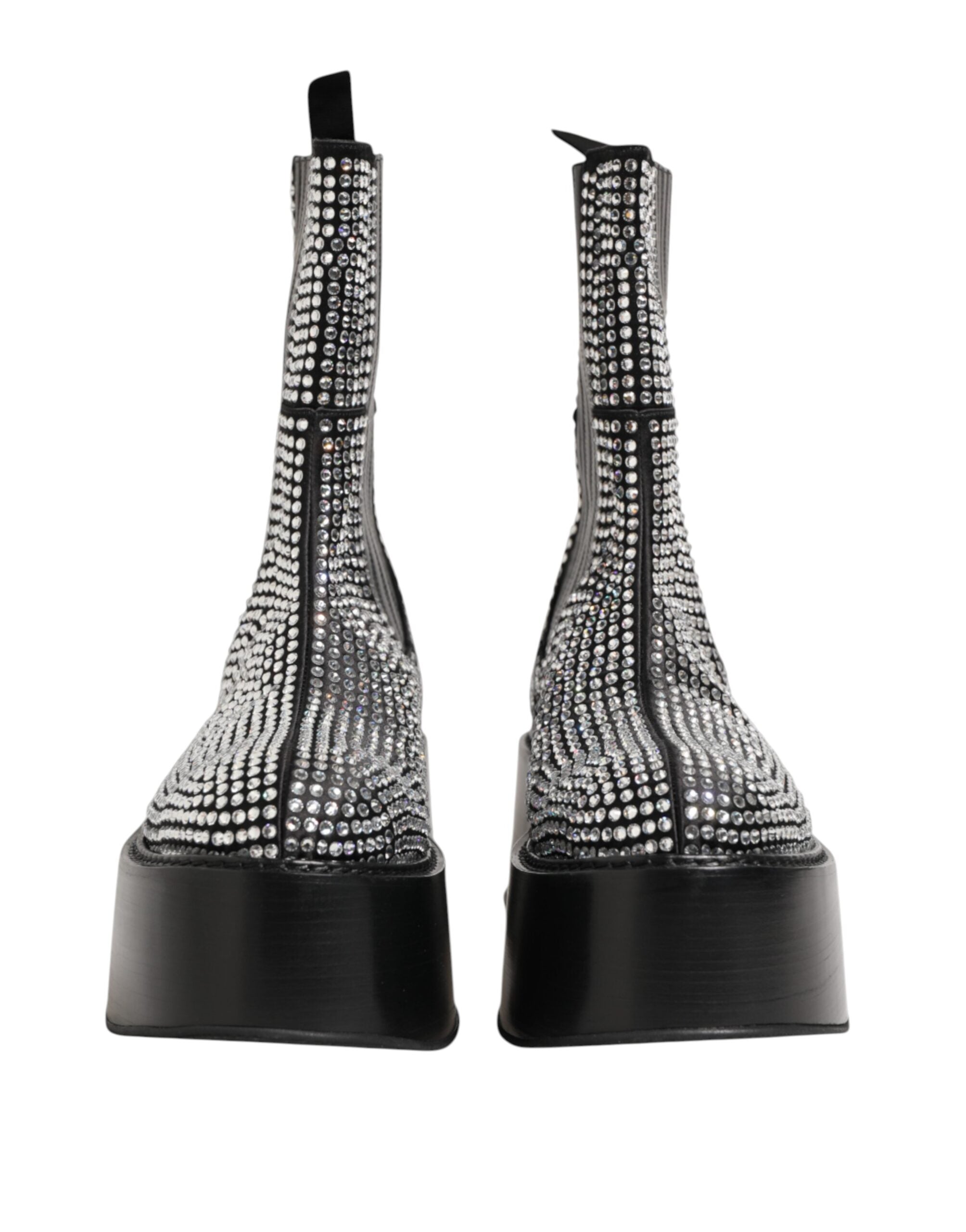 Black Crystal Strass Mid Calf Short Boots  Shoes