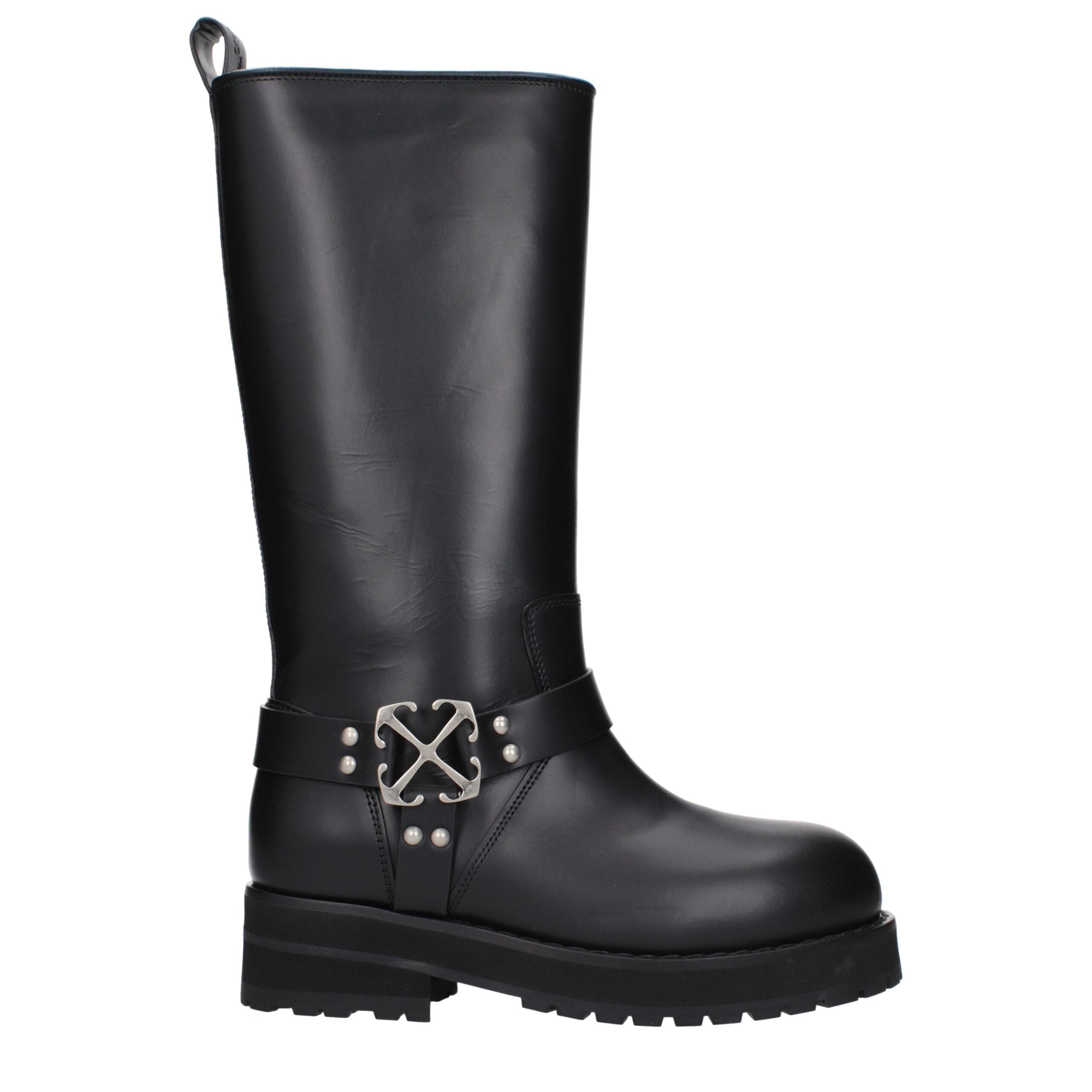Black Leather Flat Boots