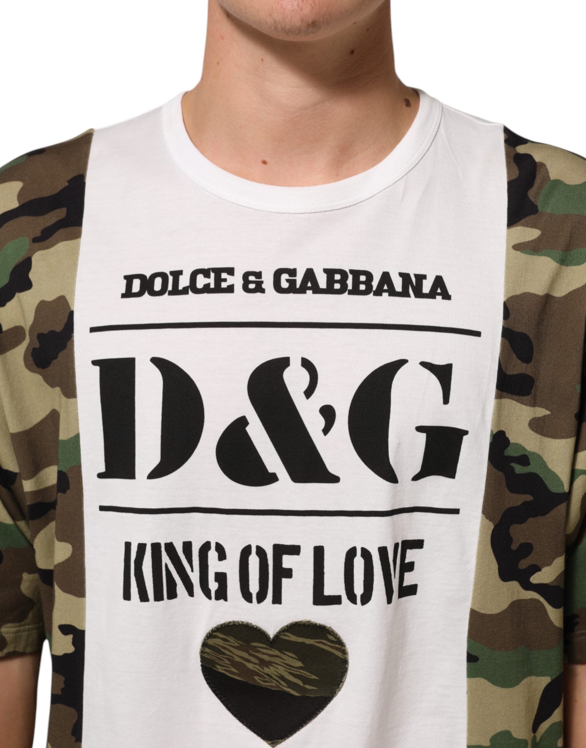 White Logo Camouflage Crew Neck Men T-shirt