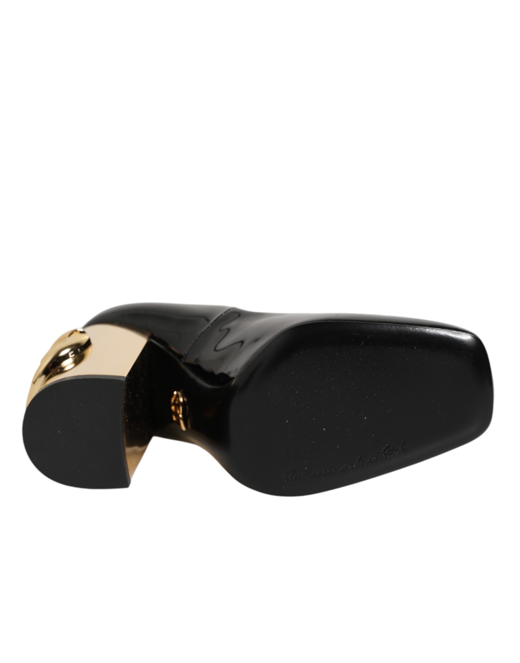 Black Gold Patent Leather Logo Heels Pumps Shoes