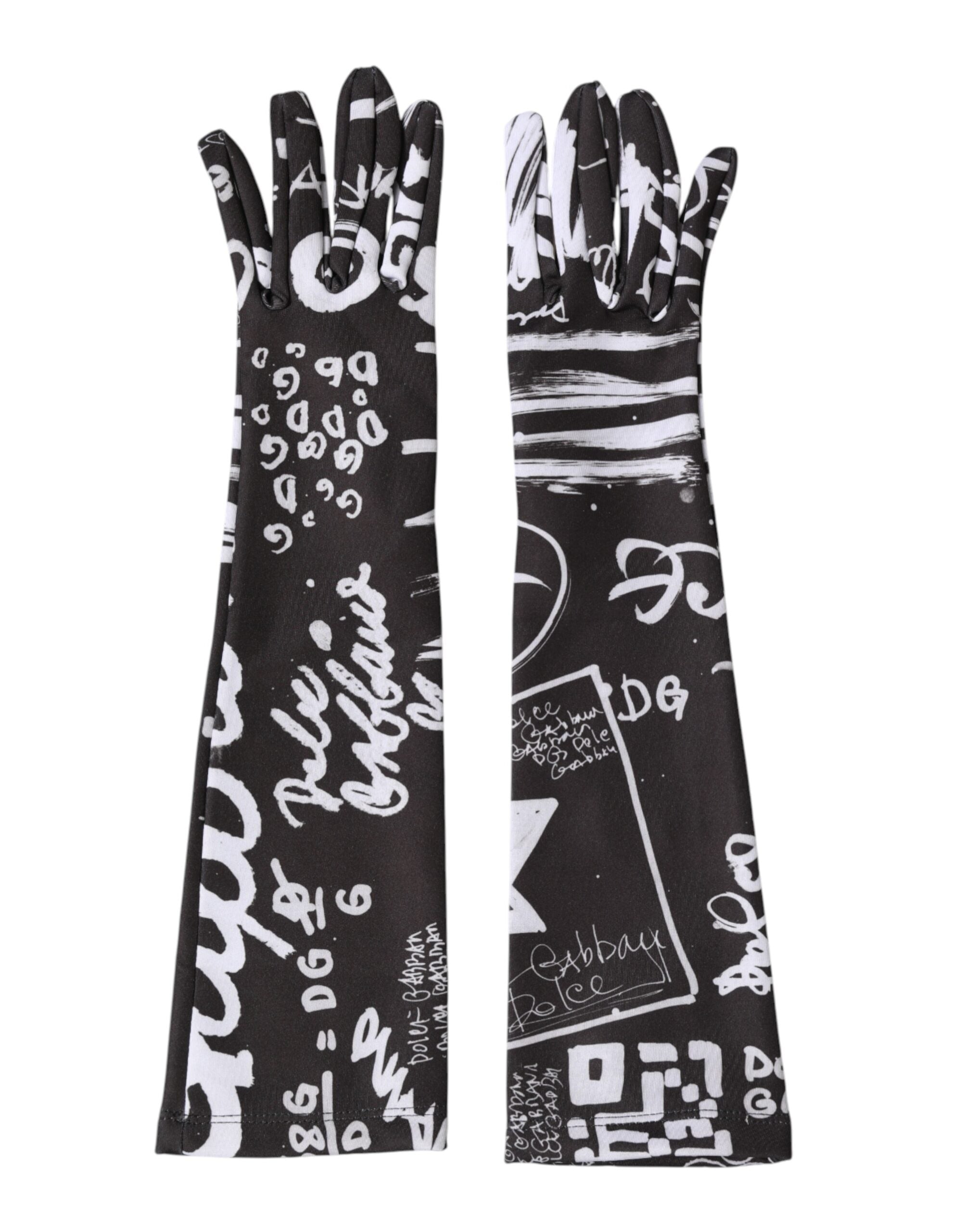 Black White DG Logo Elbow Length Mitten Gloves