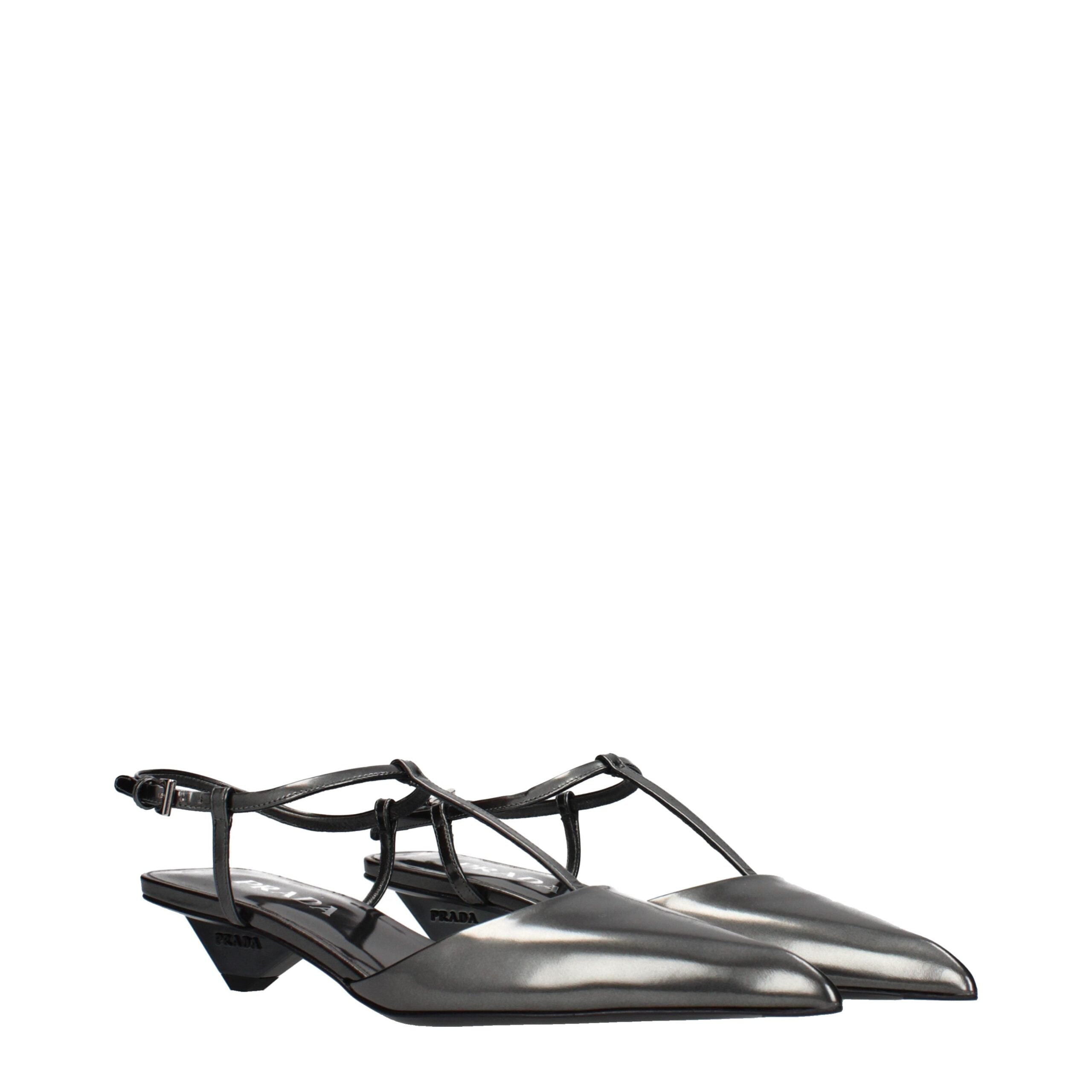 Gray Leather Flat Sandals